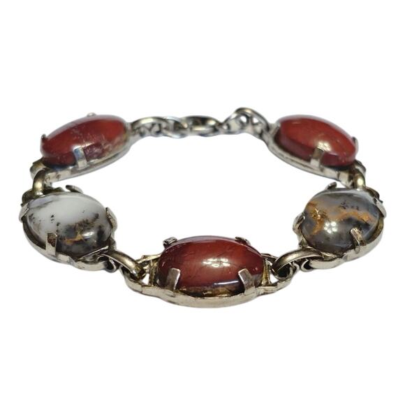 Dendritic Opal and Red Jasper Cabochon Bracelet - Picture 2 of 4